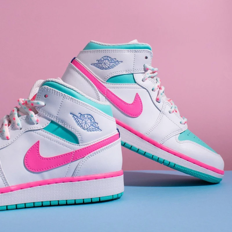 Jordan 1 Mid White Pink Green Soar 555112-102