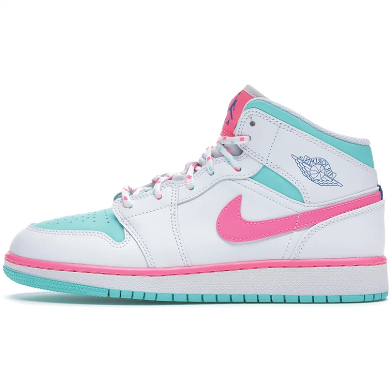 Giày Jordan 1 Mid White Pink Green Soar 555112-102